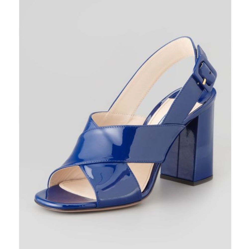 Prada Crisscross Halter Sandal Blue Patent leather